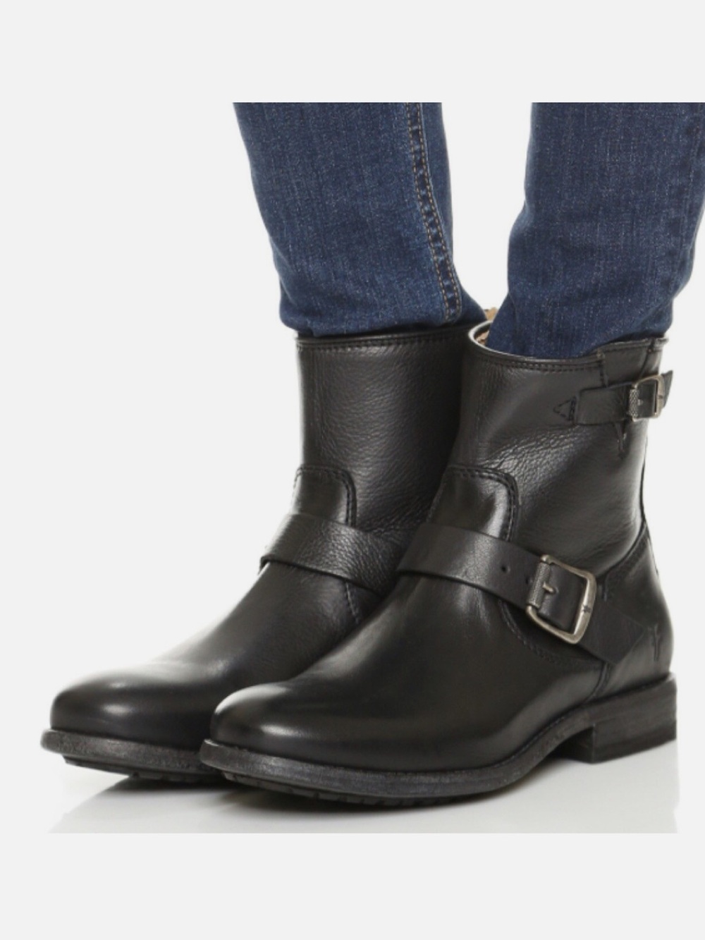 Frye Black Leather Strap Ankle Booties